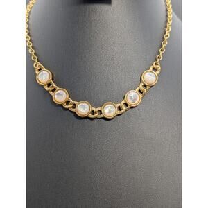 Yochi NY Gold Tone Necklace White Cabochon Bib Designer Statement Made in USA